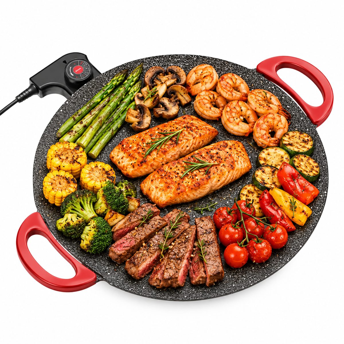 Large Round Electric Griddle with Adjustable Temperature