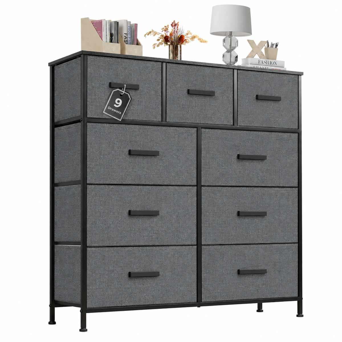 9 Drawer Dresser with Fabric Storage Bins