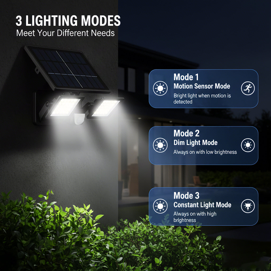 Solar Outdoor Security Lights, 2500LM 210 LED, 3 Heads, Motion Sensor