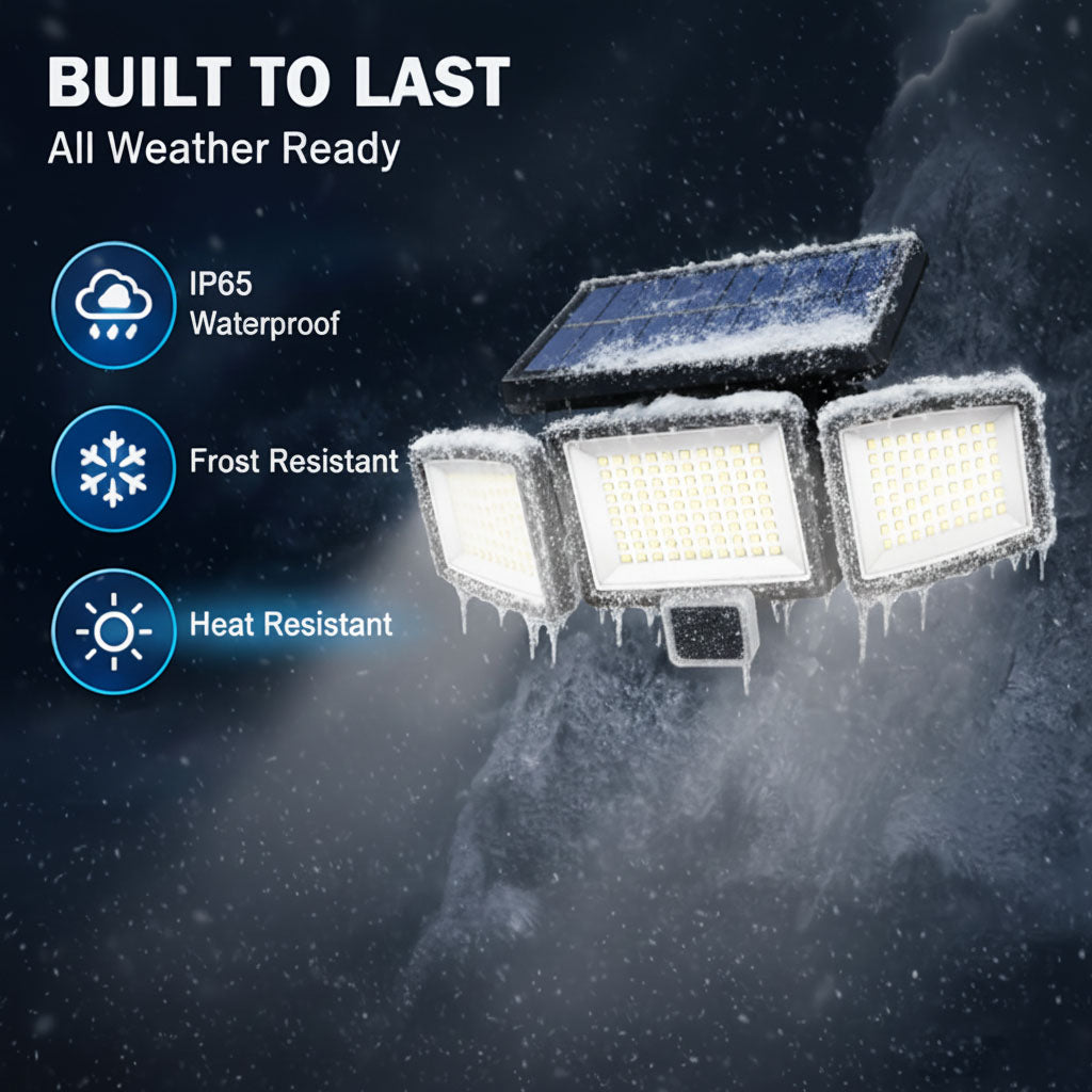 Solar Outdoor Security Lights, 2500LM 210 LED, 3 Heads, Motion Sensor
