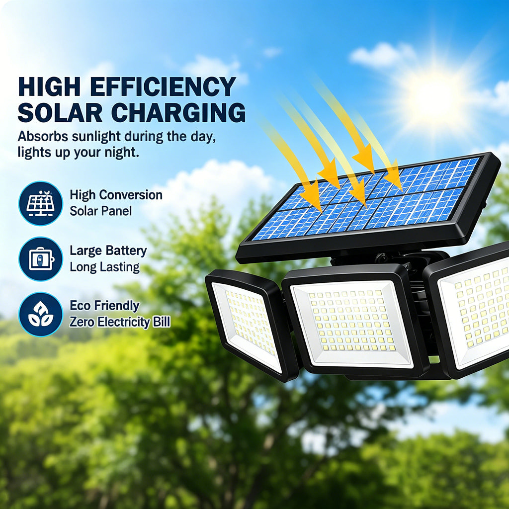 Solar Outdoor Security Lights, 2500LM 210 LED, 3 Heads, Motion Sensor