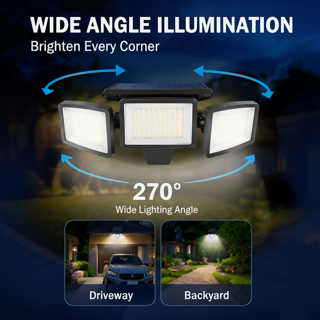 Solar Outdoor Security Lights, 2500LM 210 LED, 3 Heads, Motion Sensor