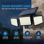 Solar Outdoor Security Lights, 2500LM 210 LED, 3 Heads, Motion Sensor