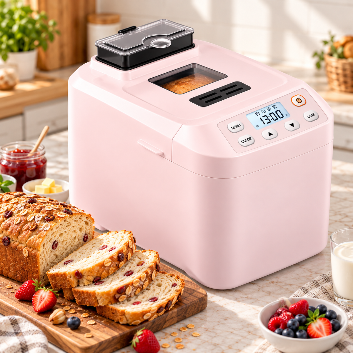12-in-1 Automatic Bread Maker, 2LB Capacity with Fruit & Nut Dispenser