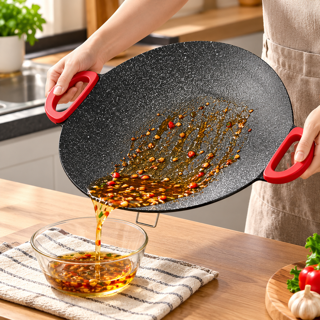 Large Round Electric Griddle with Adjustable Temperature