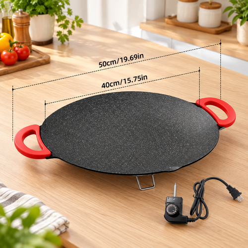 Large Round Electric Griddle with Adjustable Temperature