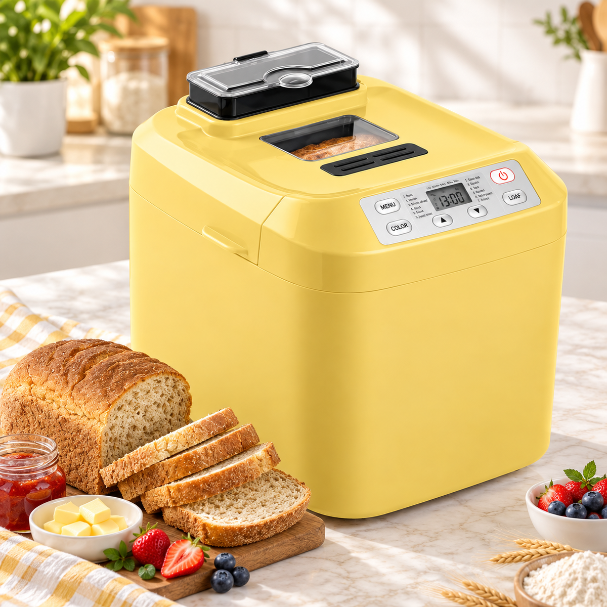 12-in-1 Automatic Bread Maker, 2LB Capacity with Fruit & Nut Dispenser