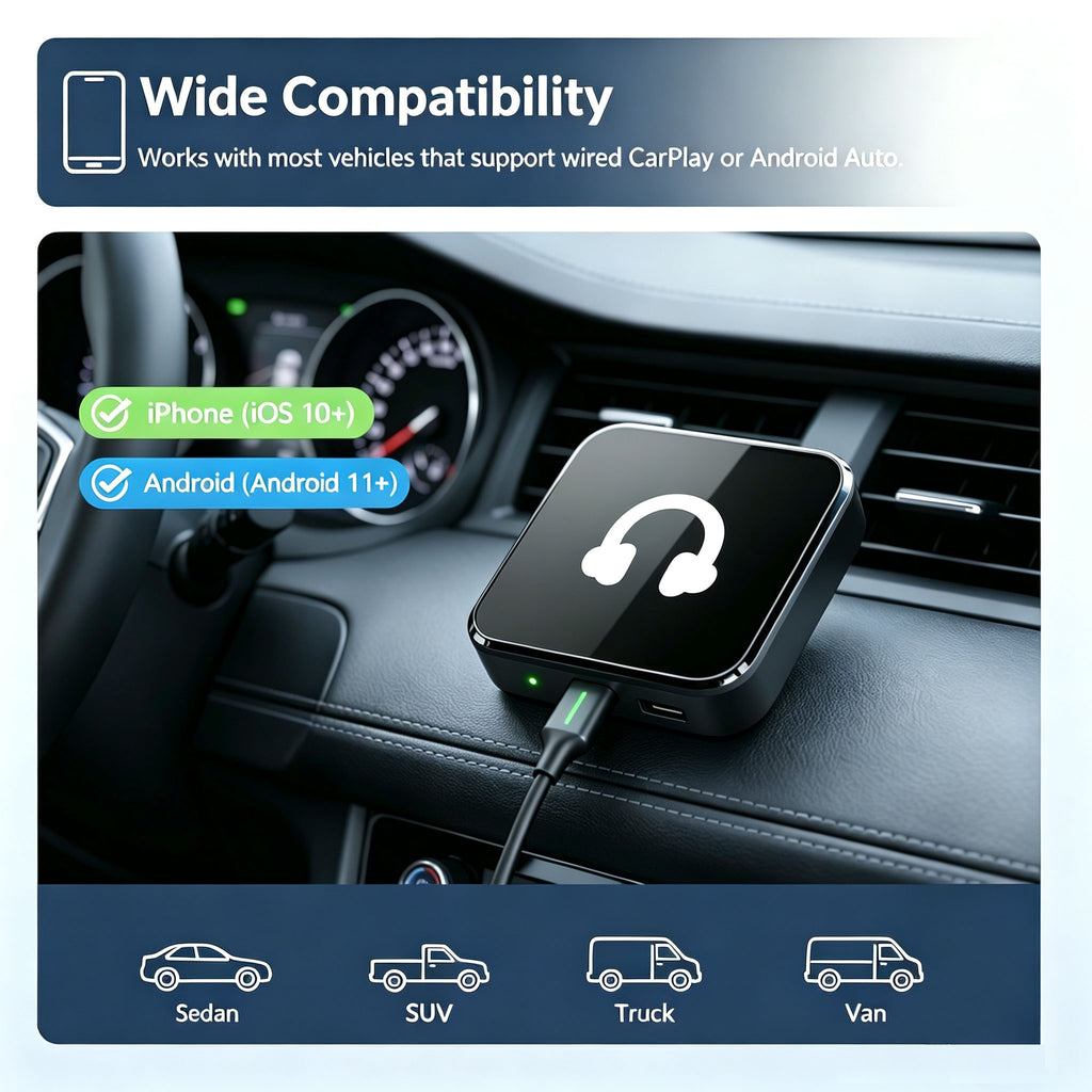 Wireless CarPlay & Android Auto Adapter, Fast Wireless Connection