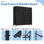 9 Drawer Dresser with Fabric Storage Bins
