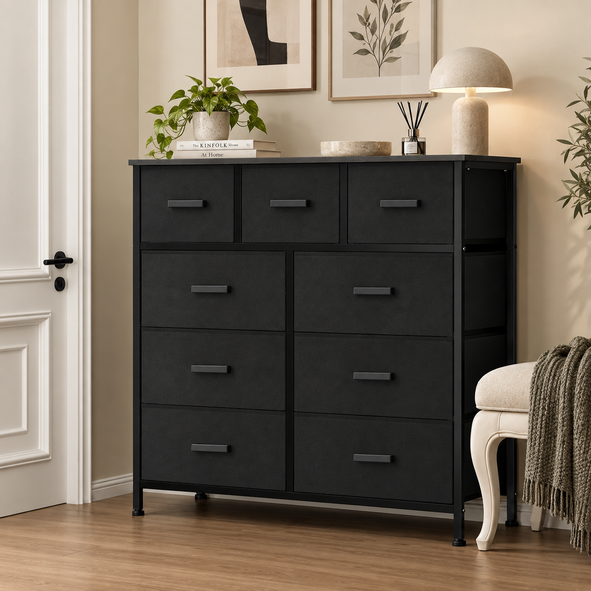 9 Drawer Dresser with Fabric Storage Bins