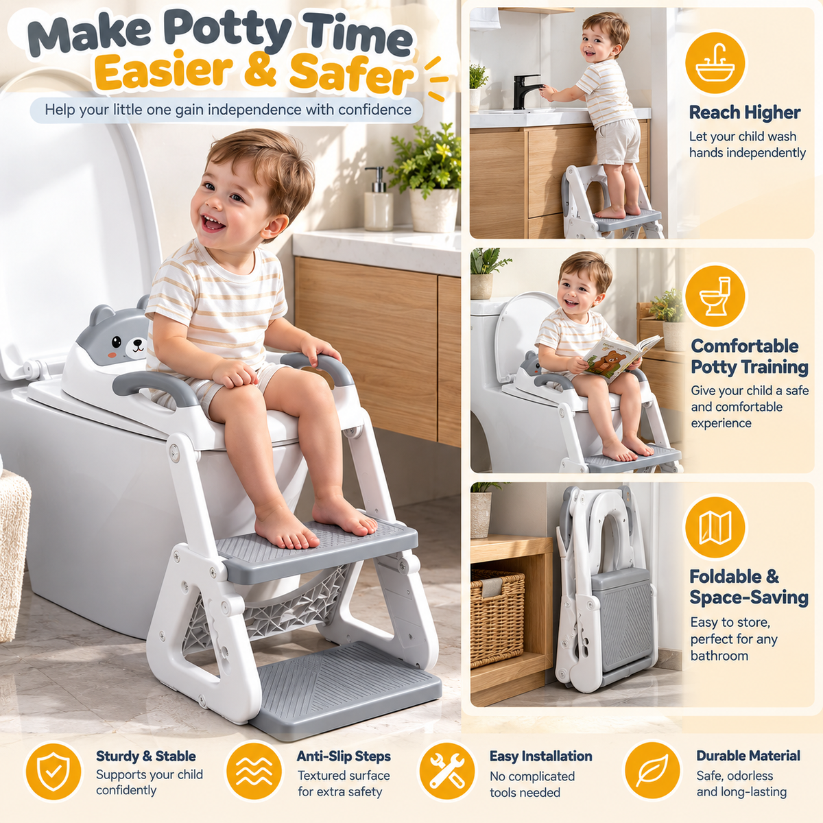 2 in 1 Kids Potty Training Seat with Adjustable Step Stool