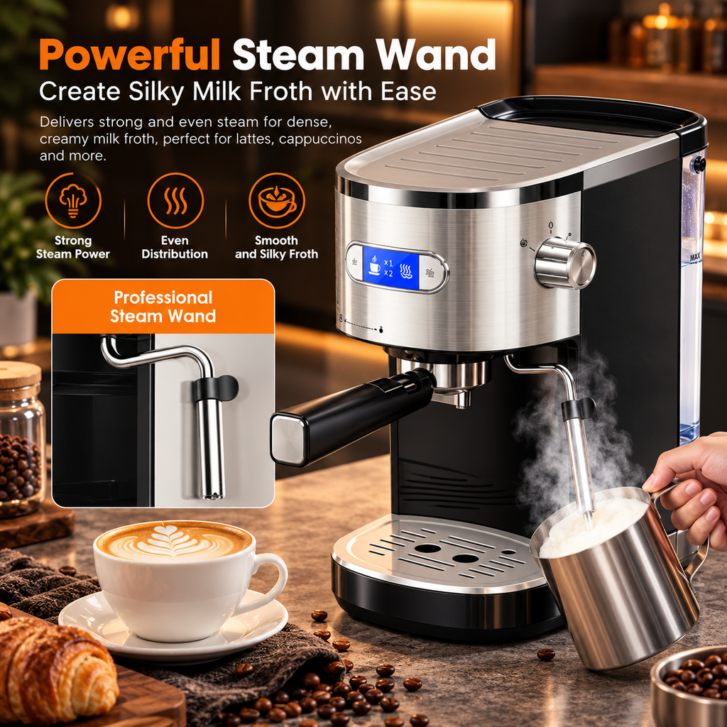 20 Bar Espresso Coffee Machine with Milk Frother & 45oz Water Tank