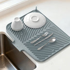 Quick Dry Dish Drying Mat with Built In Drain, Heat Resistant Non Slip Kitchen Counter Mat