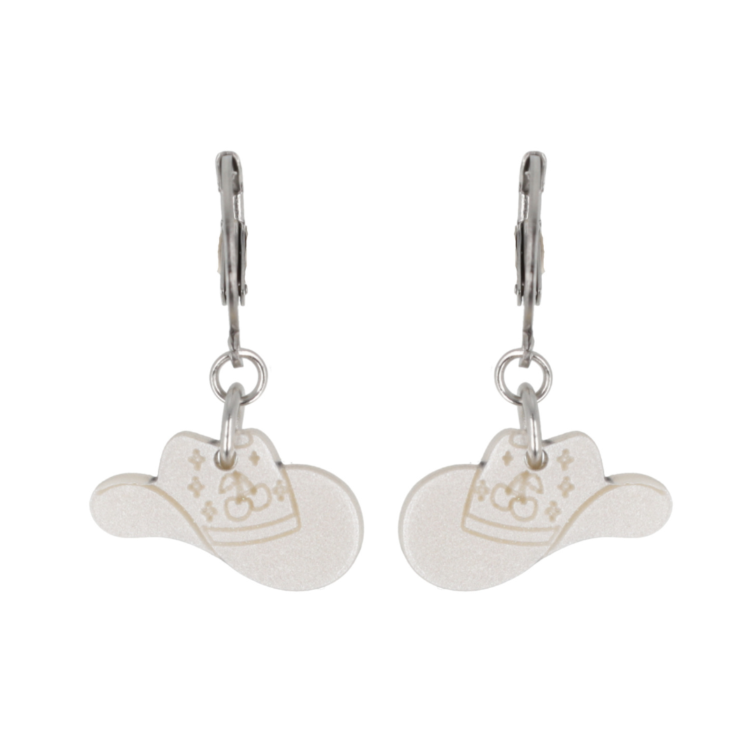 Mini White Cowboy Hat Huggie Hoop Earrings