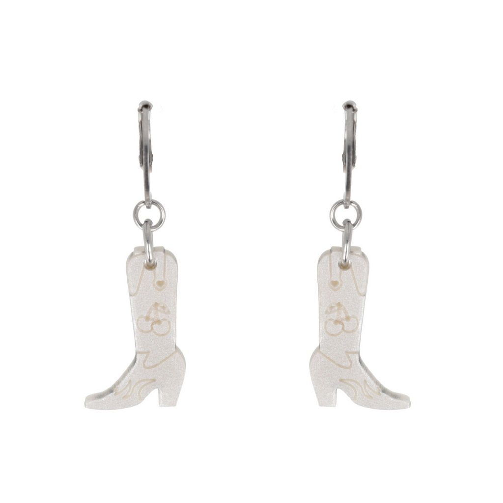 Mini White Cowboy Boot Huggie Hoop Earrings