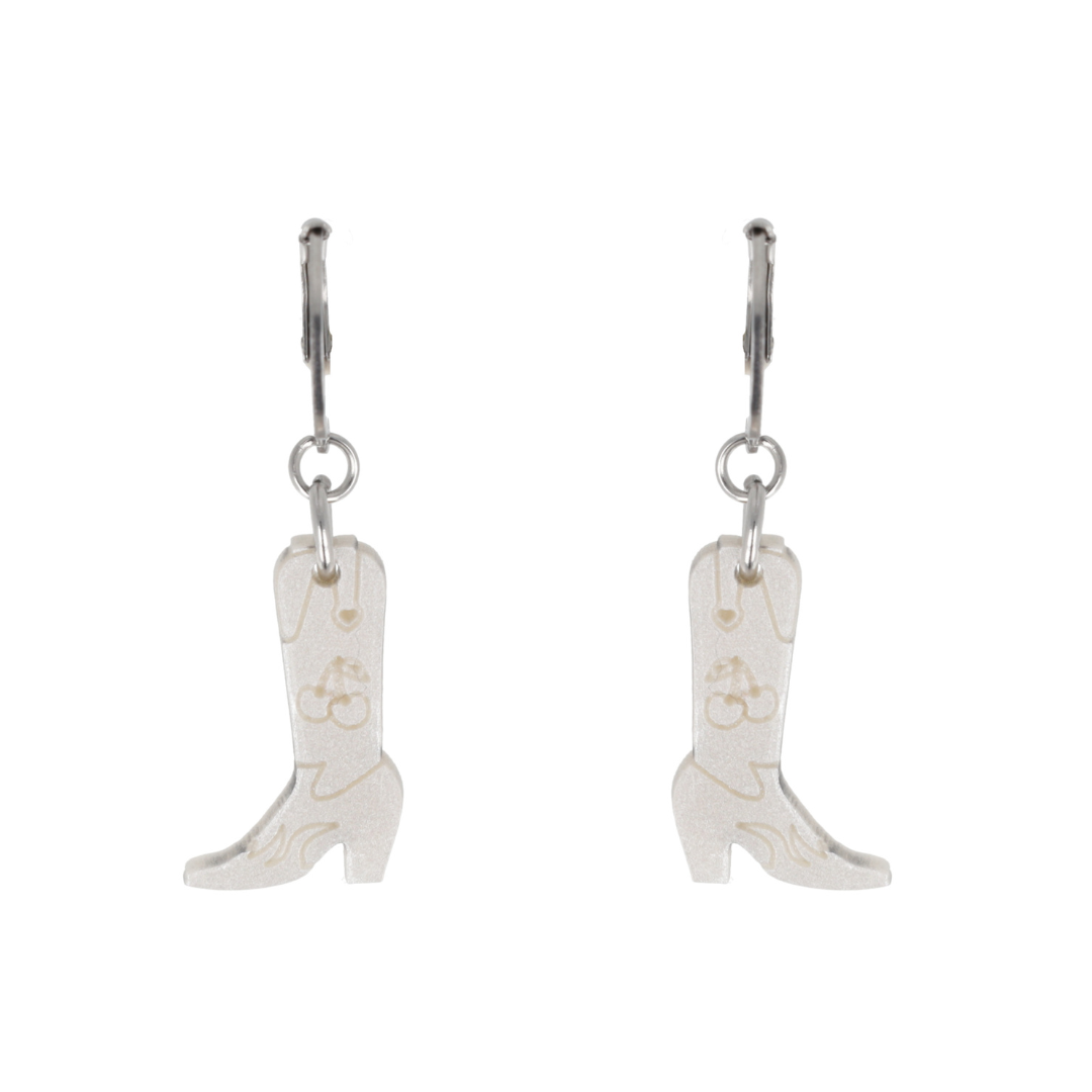 Mini White Cowboy Boot Huggie Hoop Earrings