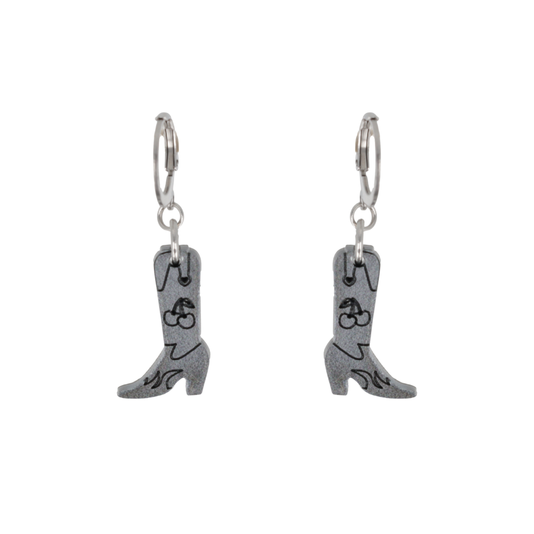 Mini Silver Cowboy Boot Huggie Hoop Earrings
