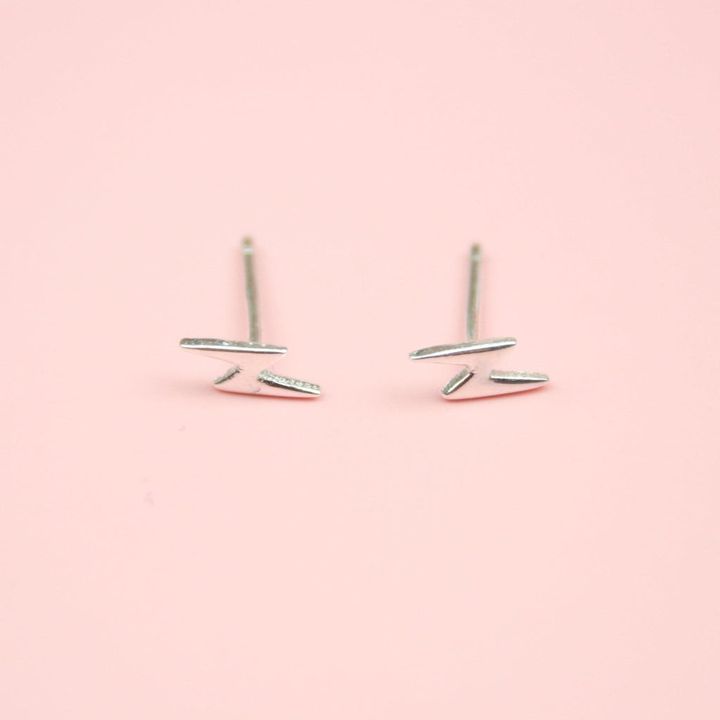 Mini Lightning Bolt Stud Earrings (Sterling Silver)
