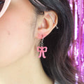 Mini Rose Pink Bow Huggie Hoop Earrings