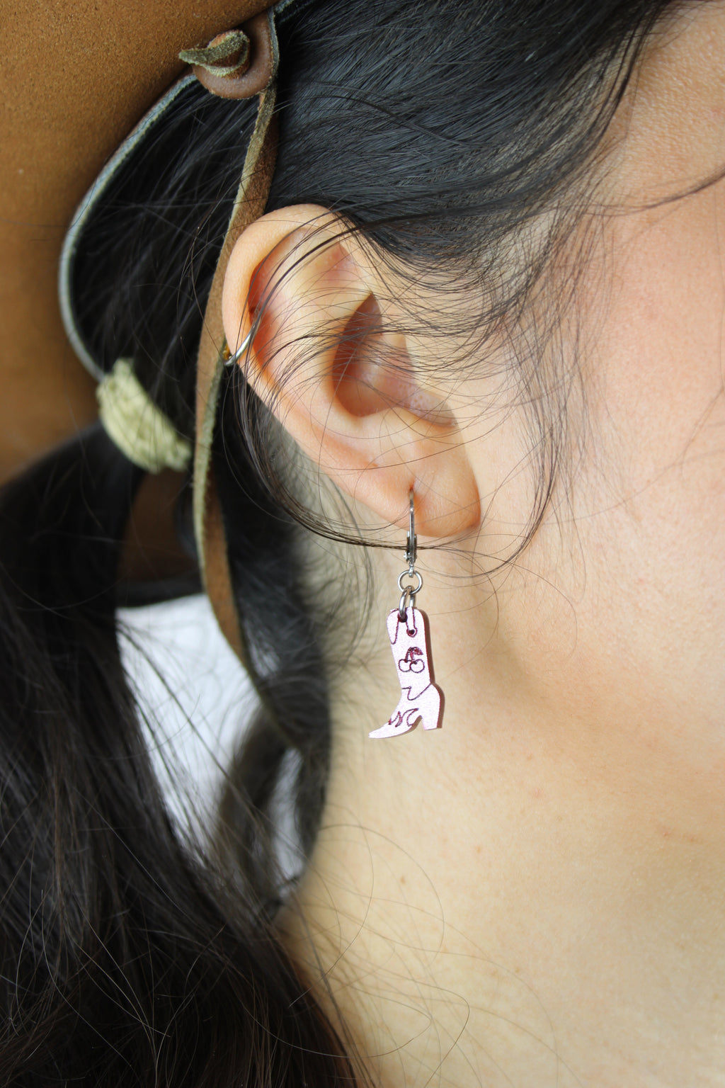 Mini Pink Cowboy Boot Huggie Hoop Earrings