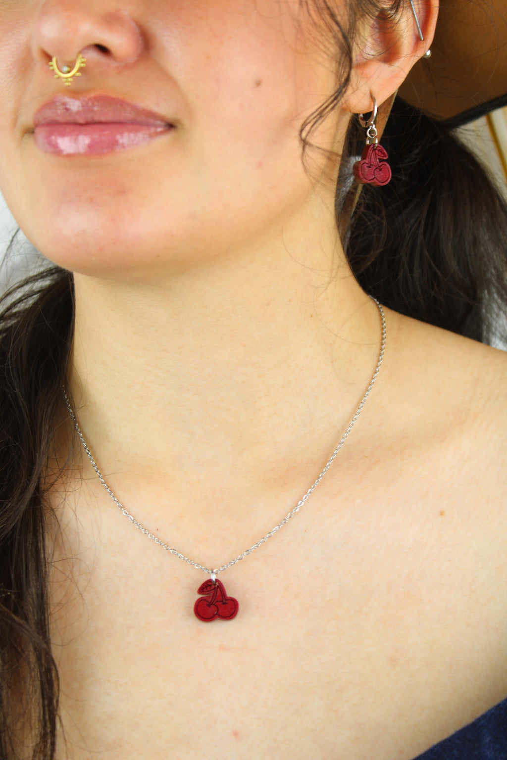 Mini Red Cherry Huggie Hoop Earrings