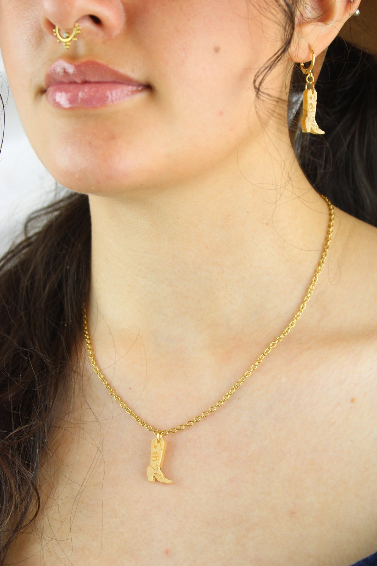 Mini Gold Cowboy Boot Huggie Hoop Earrings