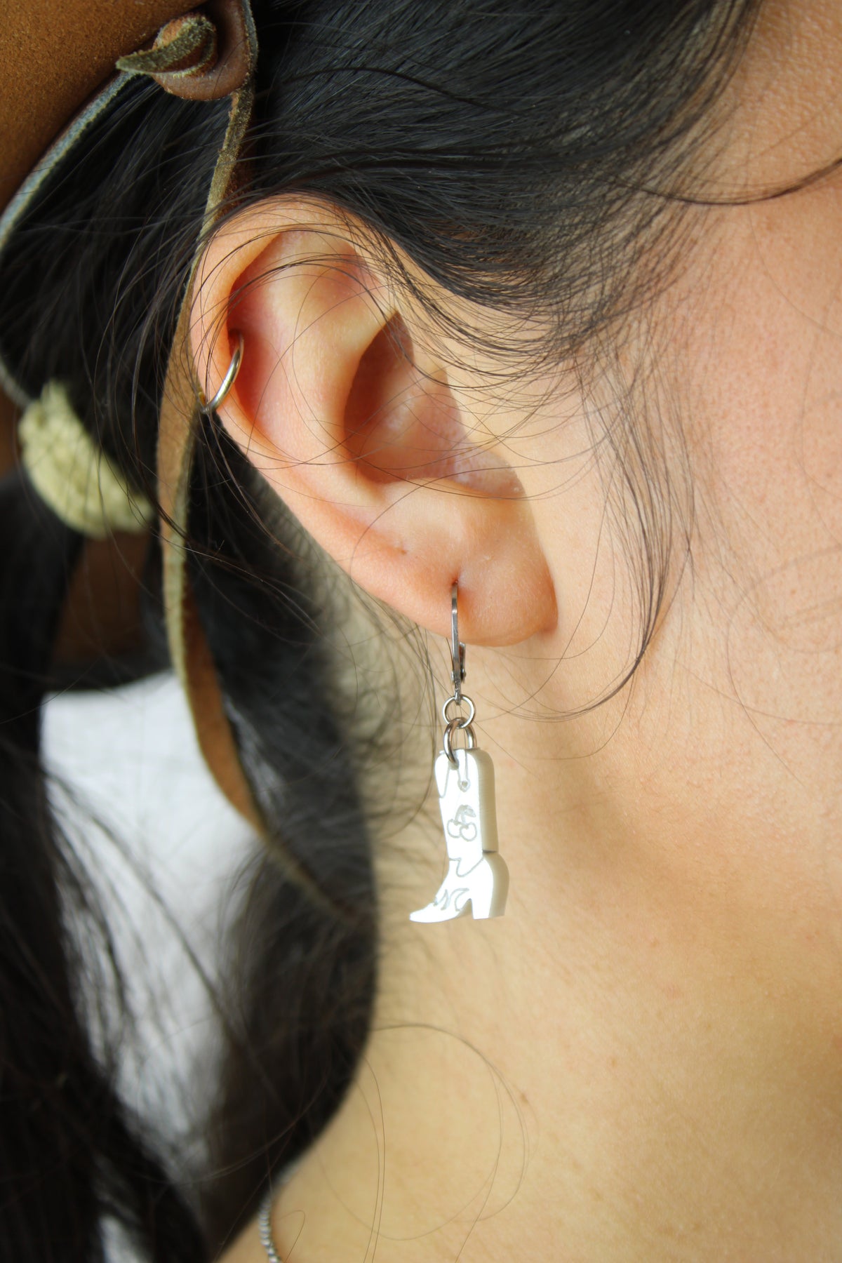 Mini White Cowboy Boot Huggie Hoop Earrings