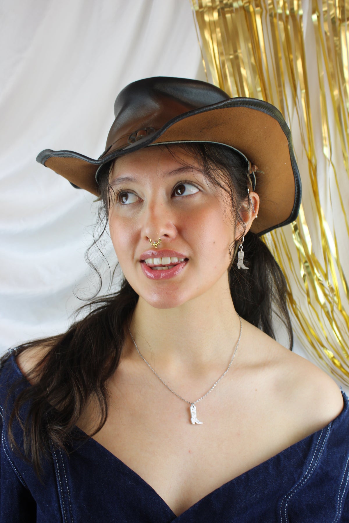 Mini White Cowboy Boot Huggie Hoop Earrings