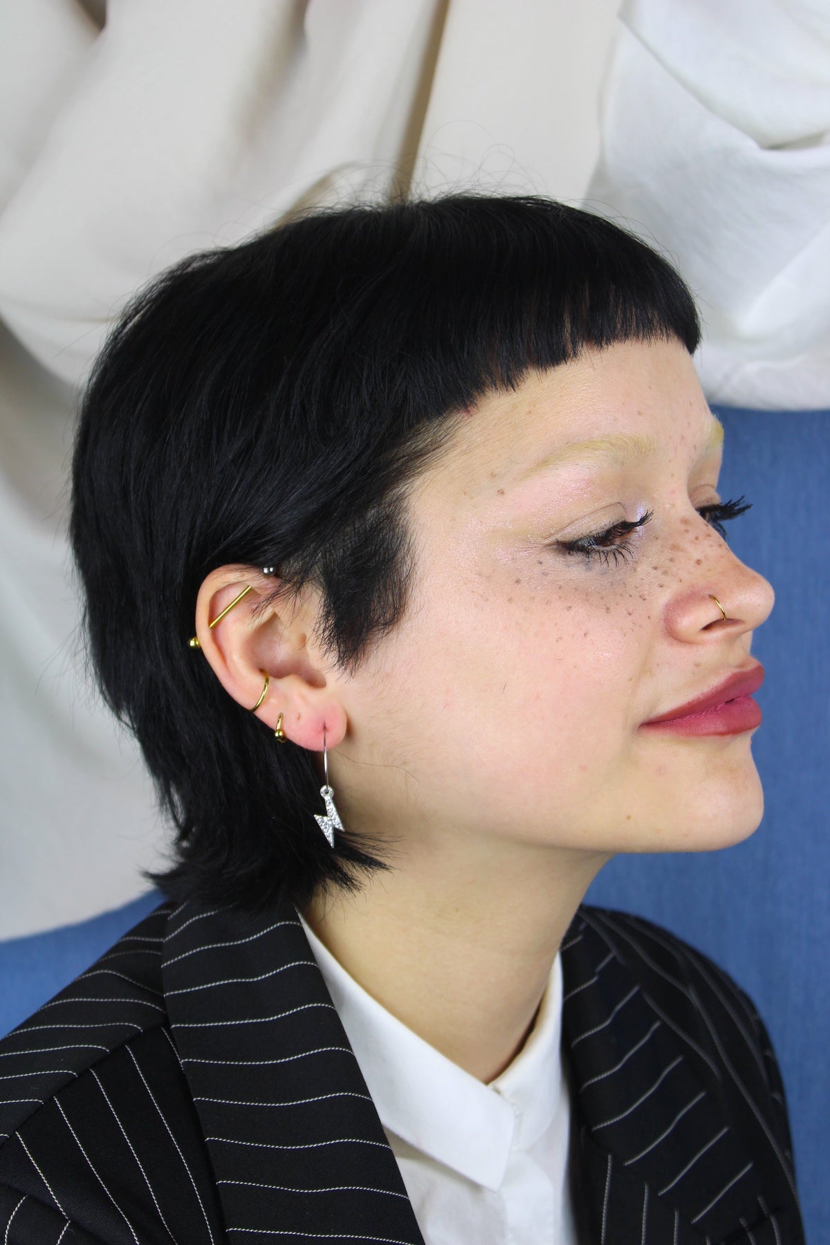 Mini Silver Glitter Lightning Bolt Hoop Earrings
