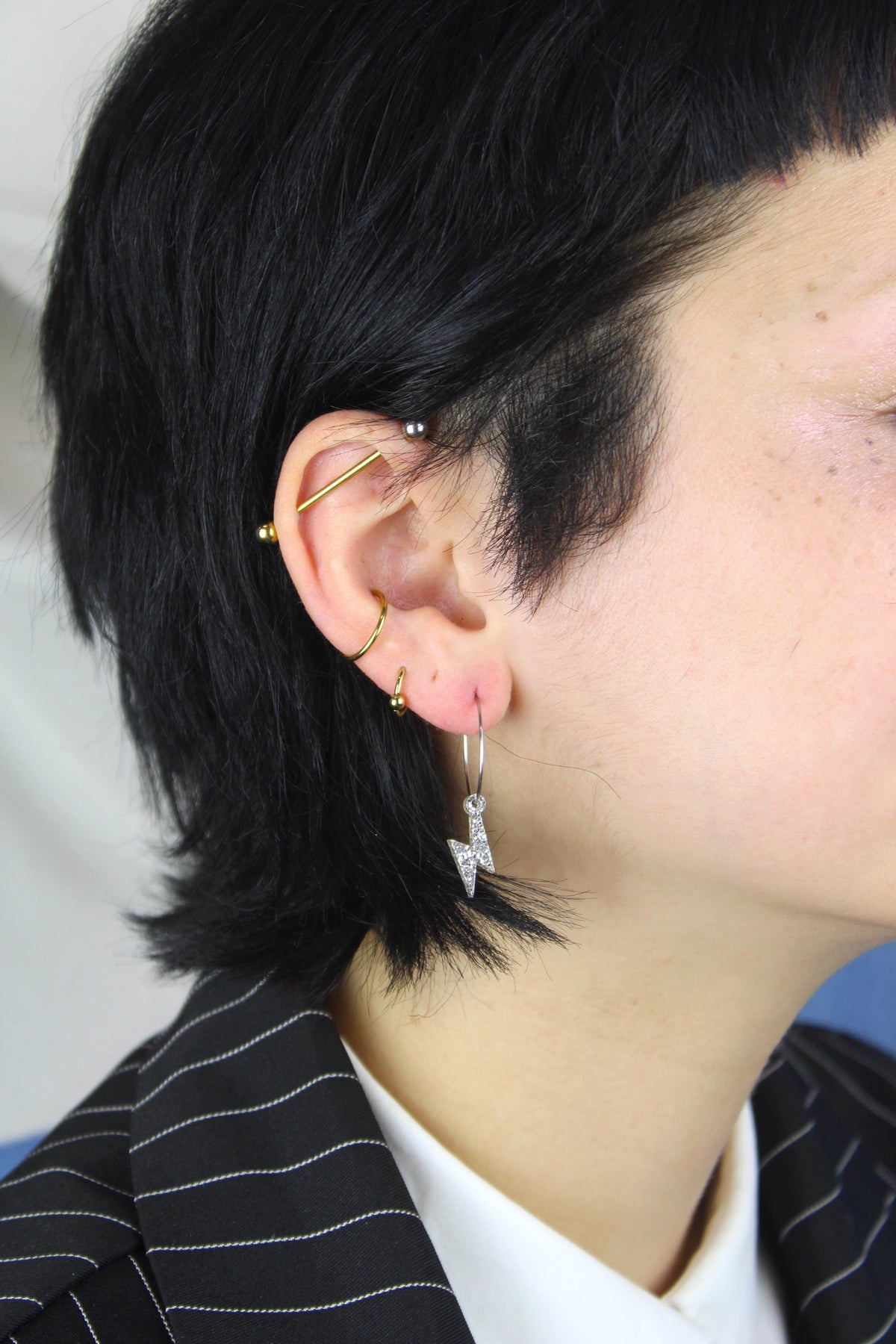 Mini Silver Glitter Lightning Bolt Hoop Earrings