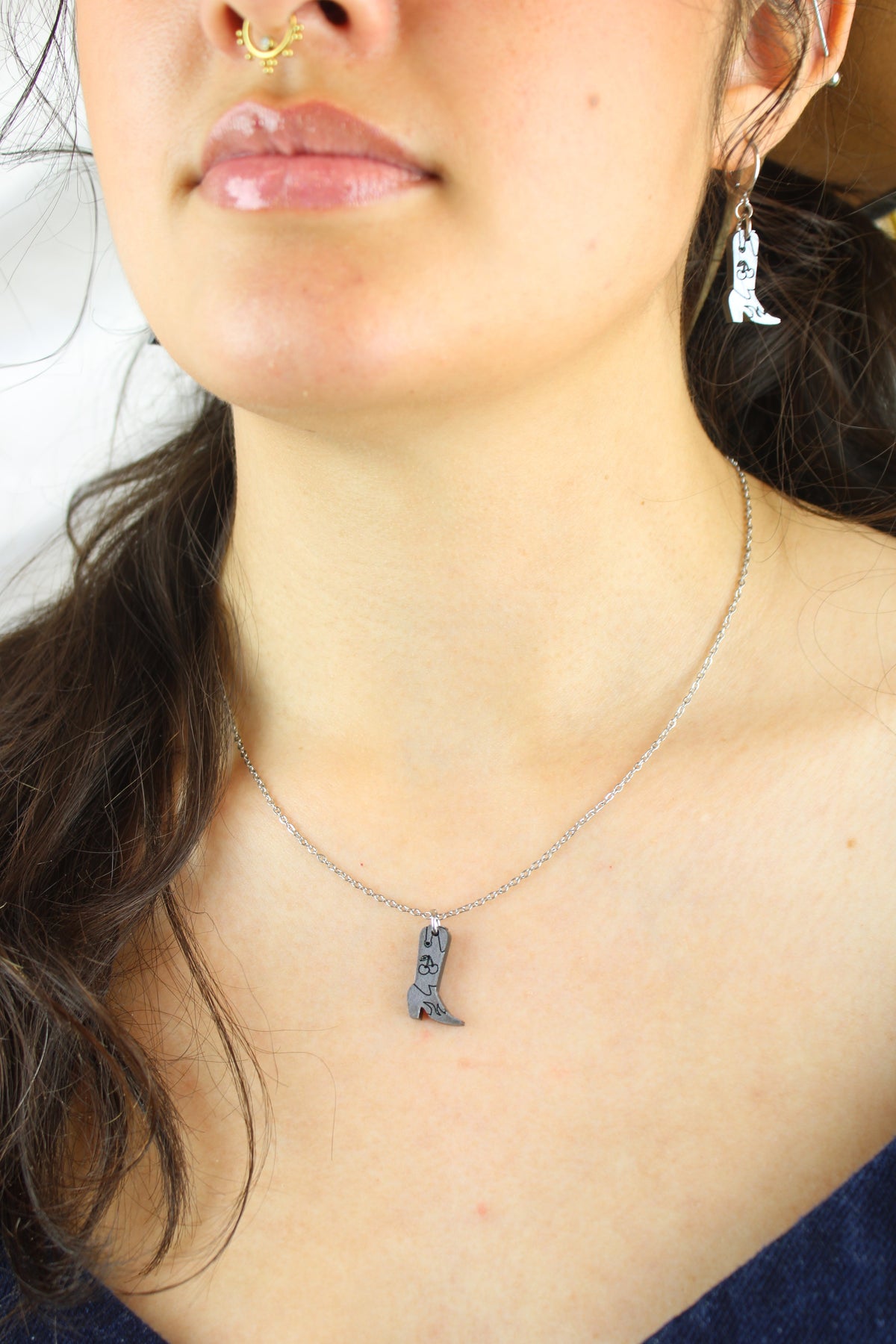 Mini Silver Cowboy Boot Huggie Hoop Earrings