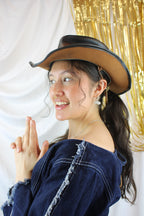 Mini White Cowboy Hat Huggie Hoop Earrings