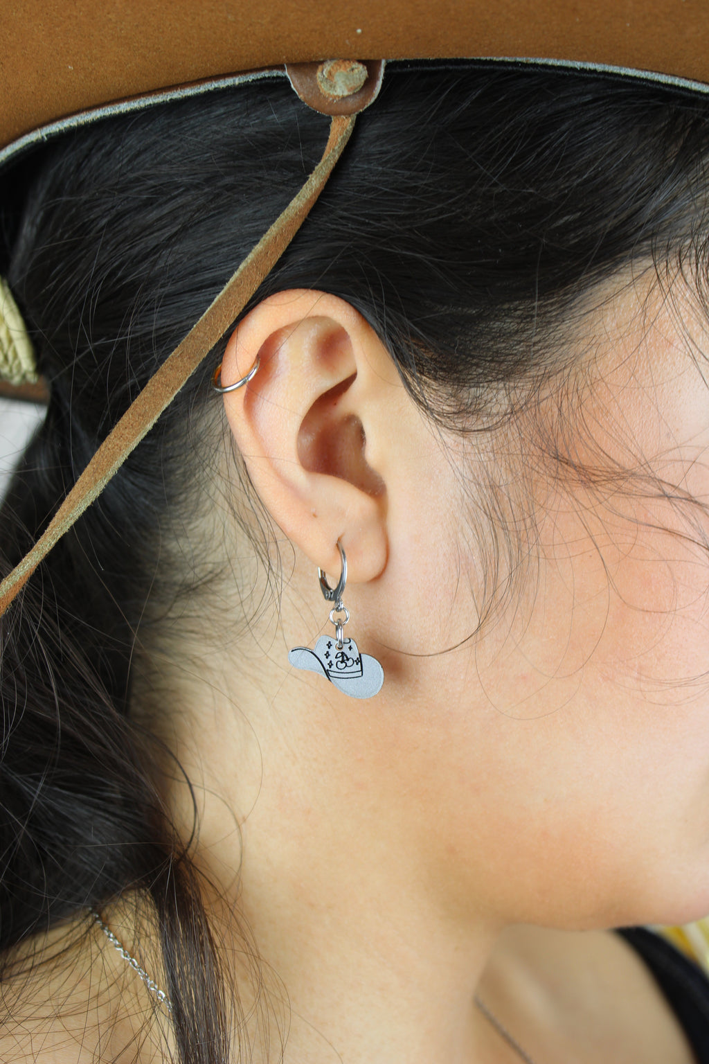 Mini Silver Cowboy Hat Huggie Hoop Earrings