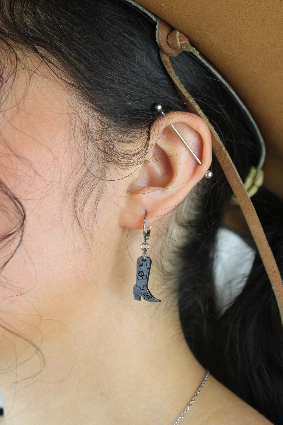 Mini Silver Cowboy Boot Huggie Hoop Earrings