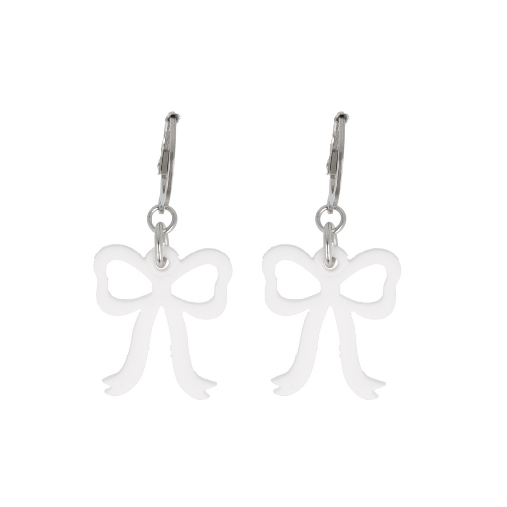 Mini White Bow Huggie Hoop Earrings