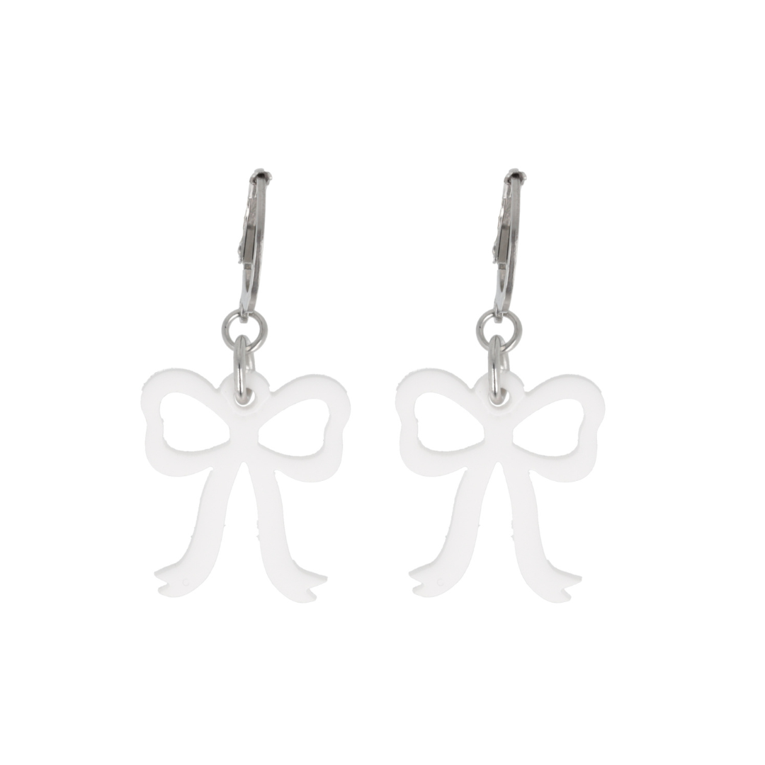Mini White Bow Huggie Hoop Earrings