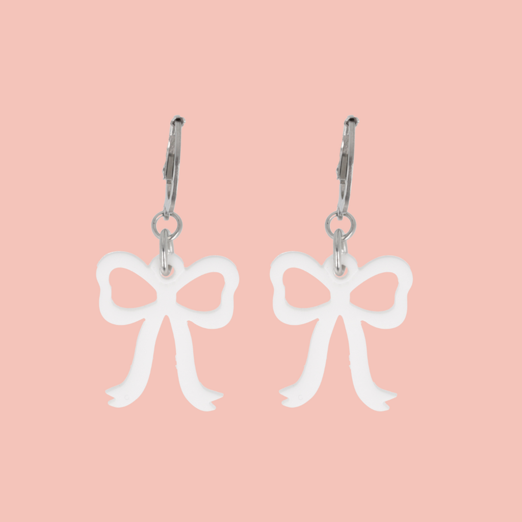 Mini White Bow Huggie Hoop Earrings