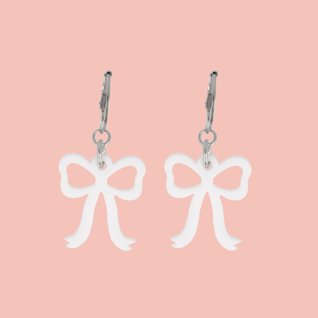 Mini White Bow Huggie Hoop Earrings