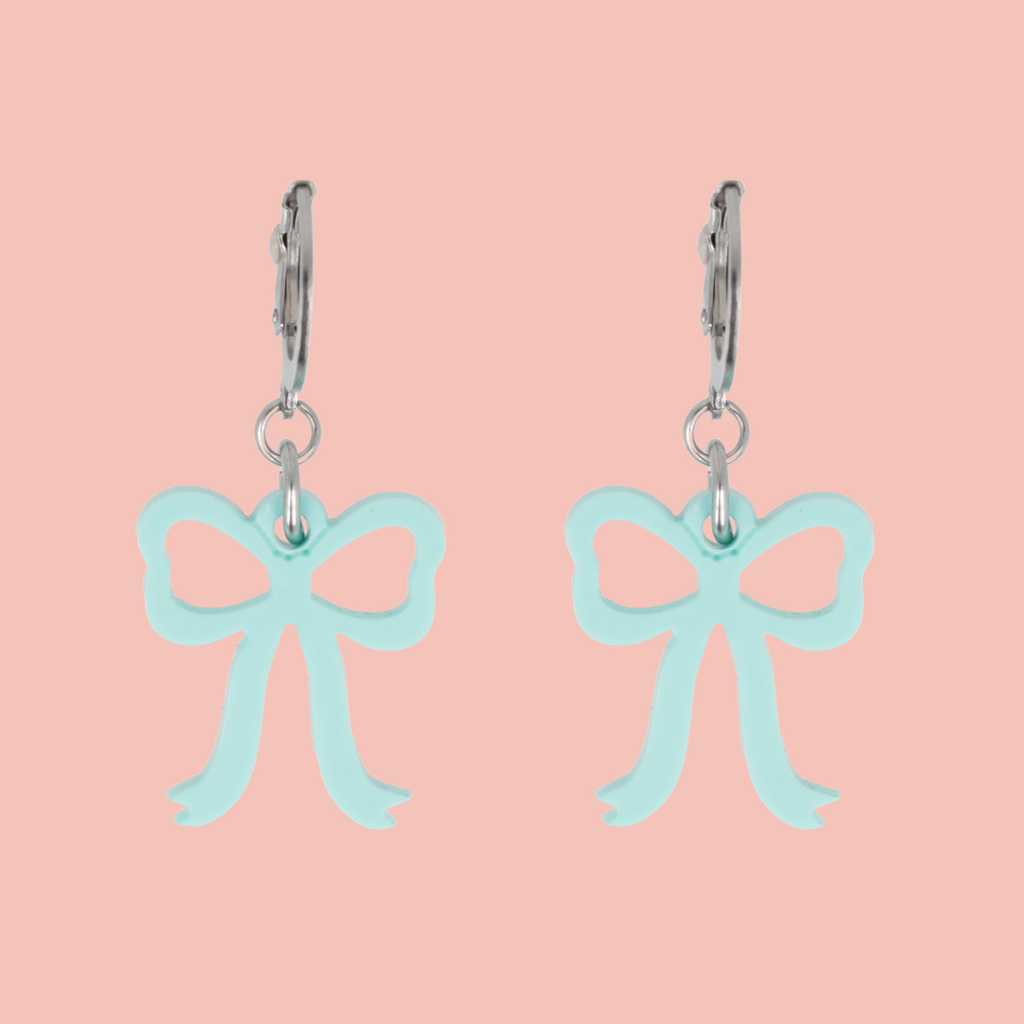 Mini Turquoise Bow Huggie Hoop Earrings