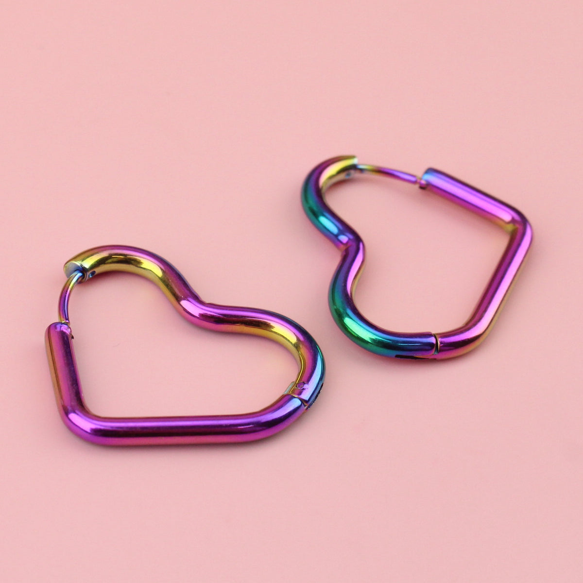 Mini Heart Hoop Earrings (Rainbow)