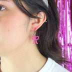 Mini Pink Bow Huggie Hoop Earrings