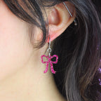 Mini Pink Glitter Bow Huggie Hoop Earrings