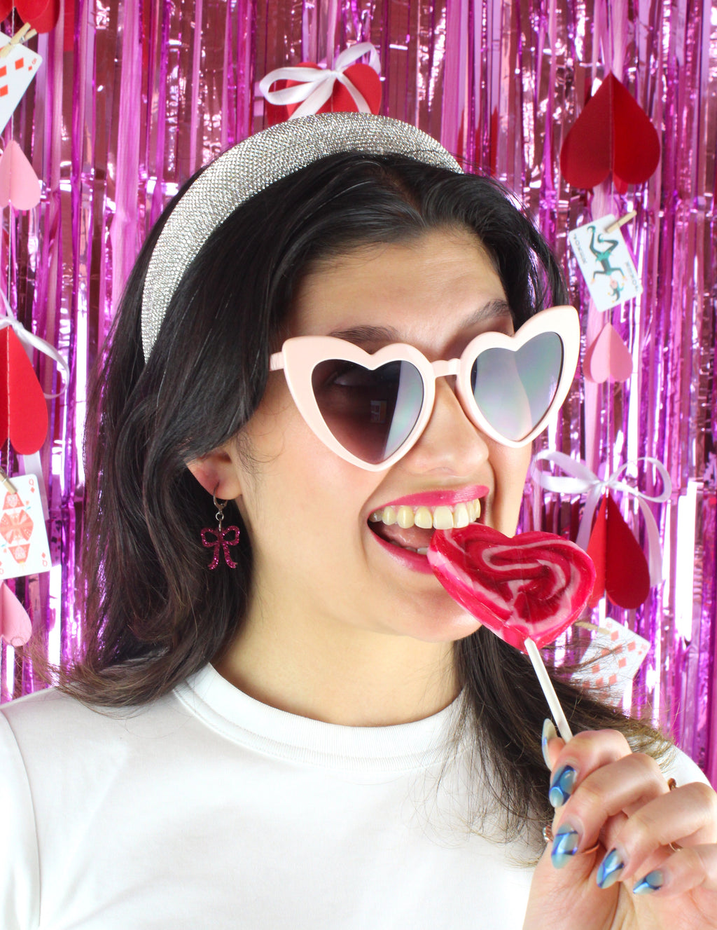 Mini Pink Glitter Bow Huggie Hoop Earrings