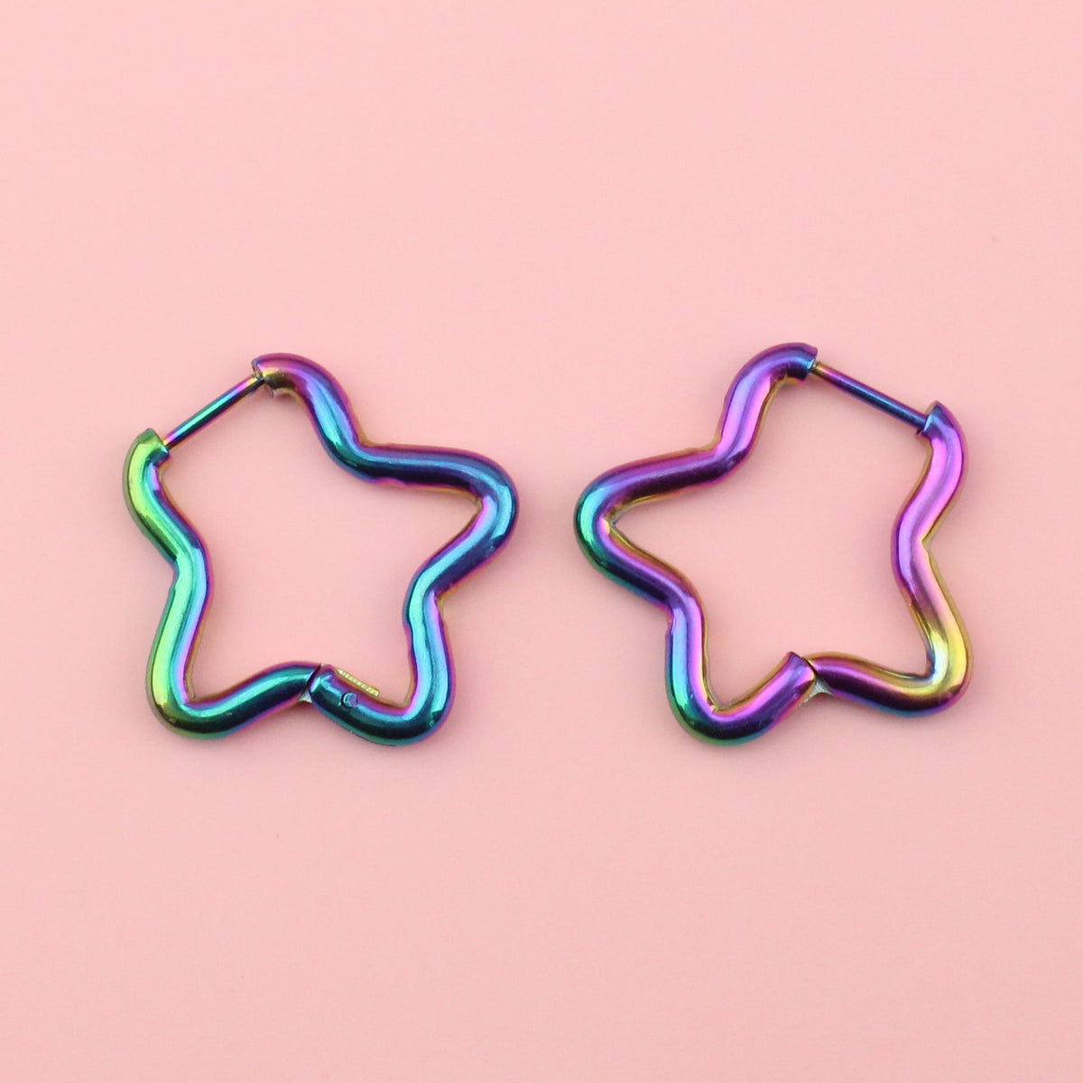 Mini Star Hoop Earrings (Rainbow)