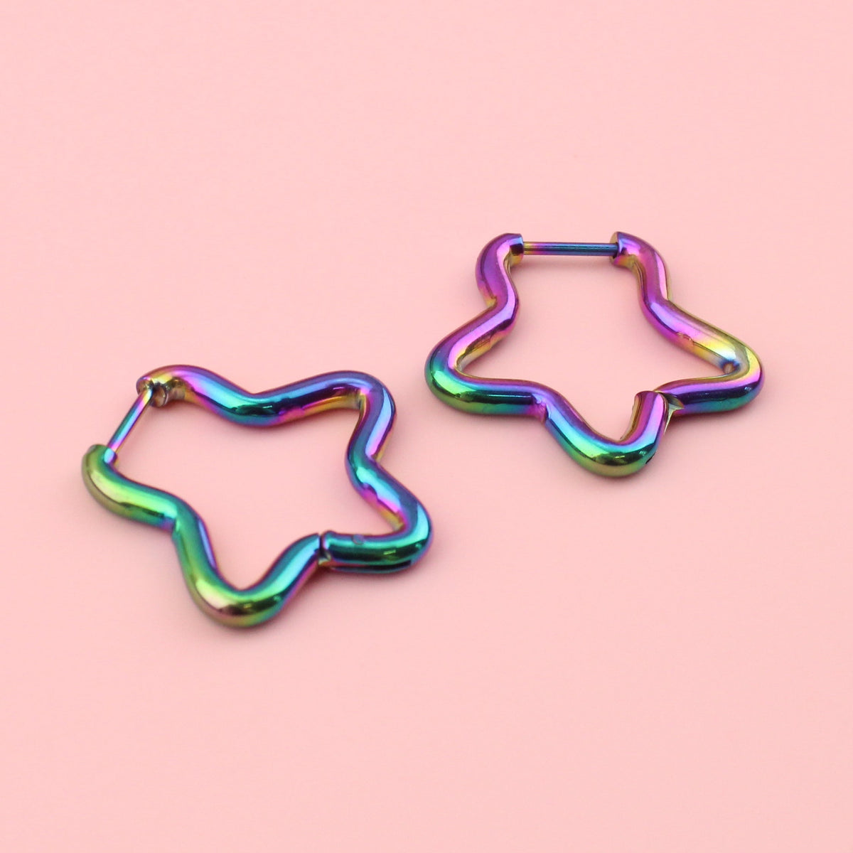 Mini Star Hoop Earrings (Rainbow)