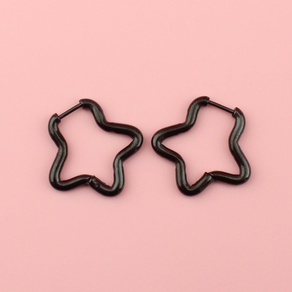 Mini Star Hoop Earrings (Black)