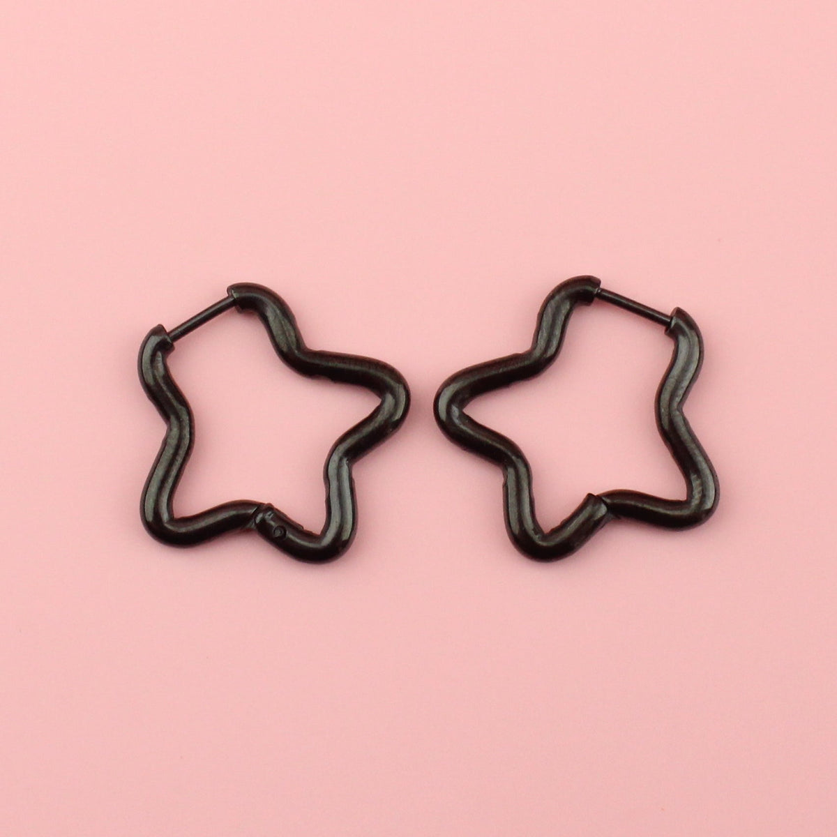 Mini Star Hoop Earrings (Black)