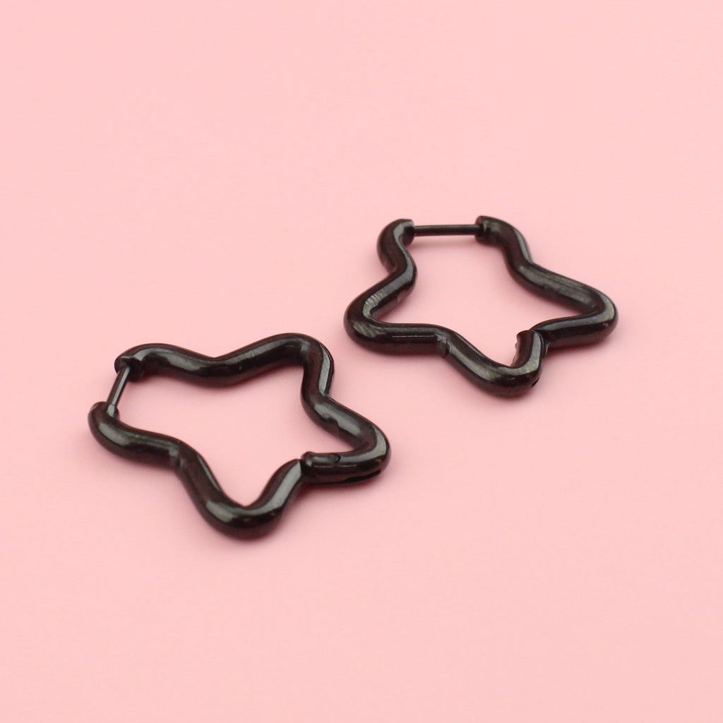 Mini Star Hoop Earrings (Black)