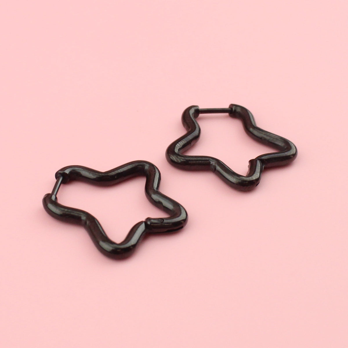 Mini Star Hoop Earrings (Black)