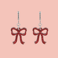 Mini Red Glitter Bow Huggie Hoop Earrings